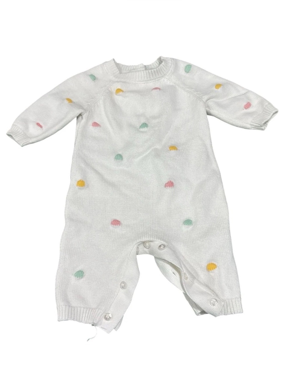 Little Me Baby Polka Dot Knitted Romper 3M White Long Sleeve Button Back - PRE-L
